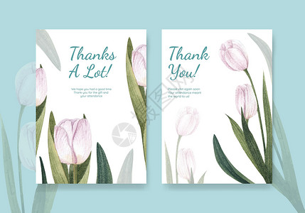 感谢您的纸牌模板 带有泉花概念 水彩色风格打印绿色邀请函营销手绘水彩广告插图植物卡片背景图片