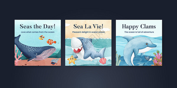 带有海洋喜悦概念 水彩风格的板条模板旅行荒野动物营销射线潜水旅游广告生活海滩背景图片