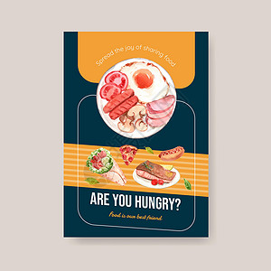 狗狗与热狗海报与世界粮食日概念设计广告和传单水彩 vecto营养烹饪美食饮食绿色早餐小册子国际插图饥饿设计图片