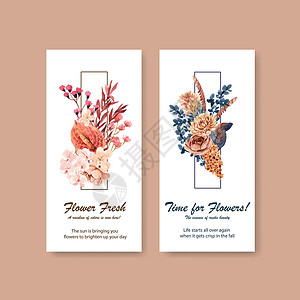 传单模板与秋花概念设计小册子和传单水彩插图花园绘画植物广告植物学背景图片
