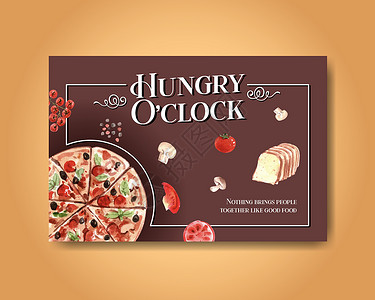 食物包装盒带有烹饪设计的 Facebook 模板 用于小册子 网页和传单水彩插图蔬菜社交盘子午餐美食熏肉食物餐厅媒体社区插画