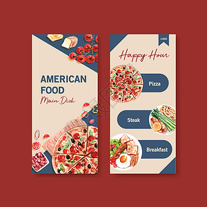 传单模板与烹饪设计小册子和广告水彩它制作图案食物美食盘子蔬菜午餐餐厅熏肉背景图片