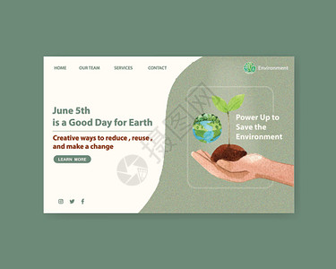 世界环境日网站模板设计 拯救地球行星世界概念水彩 vecto艺术生长城市植物创新绿色地球社交回收生态背景图片
