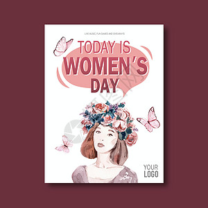 妇女节海报设计与水彩它制作图案购物插图自由染色艺术绘画手绘打印背景图片