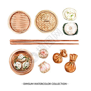 精品蒸虾一套用于装饰的独立水彩蒸饺插图插画
