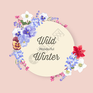 冬花花环设计与兰花薰衣草水彩插图背景图片