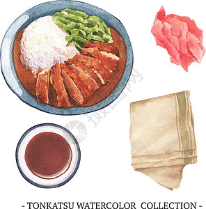 日式炸猪排白色背景上的创意孤立水彩寿司插图插画