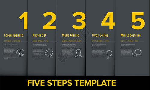 5张图片5个简单的黄色步骤进程信息图片模版传单流动进步图表白色顺序网站操作创造力横幅设计图片