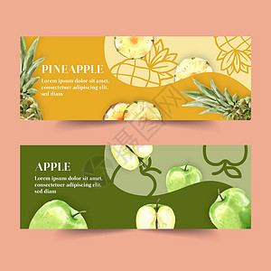 有菠萝和苹果概念的条形设计 创意多彩矢量插图背景图片