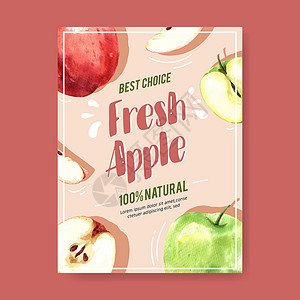 配有苹果红果和绿果 水彩色矢量说明模板的海报设计背景图片