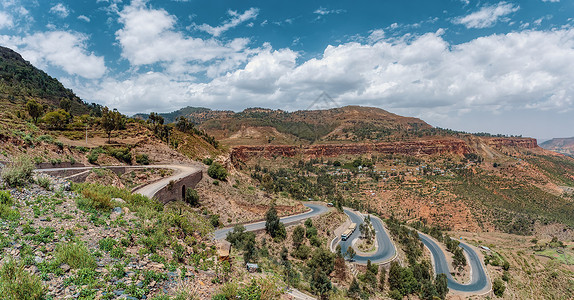 埃塞俄比亚西米安山的通航公路天线爬坡沙漠公路风景旅行荒野气候沥青全景背景图片