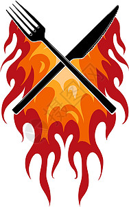 餐具标志矢量图叉刀餐厅与火焰用具桌子刀具圆圈晚餐餐具插图午餐烧伤厨房设计图片
