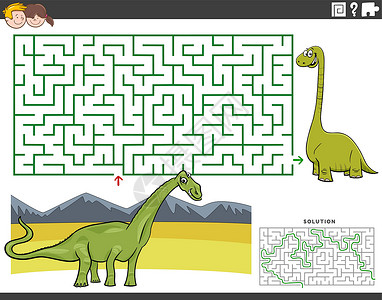 带卡通恐龙的迷宫教育游戏背景图片