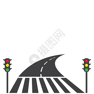 路口红绿灯斑马十字与交通灯矢量图设计设计图片