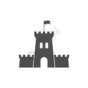 门塔堡垒图标 堡垒塔和旗帜在胜利中飘扬插画