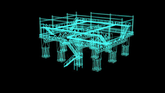 33d 插图黑色背景上工业平台的线框模型燃料生产技术金属建筑化学品气体植物工作活力背景图片