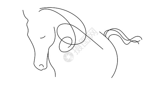 3d 插图在白色背景上绘制马的轮廓动物蜡笔涂鸦绘画墨水水墨画创造力徽章黑色铅笔画背景图片