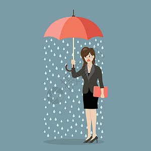 被雨淋湿的女商务人士反而拿着雨伞插画