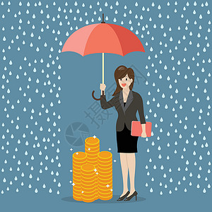 马用雨毯女商务人士用雨伞保护她的钱免受金融危机设计图片