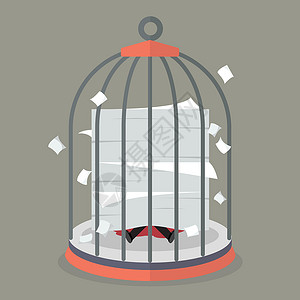 定罪在鸟笼中的大量文件下的商务人士插画
