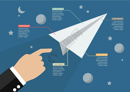 重来手发射纸火箭在空间 infographi插画