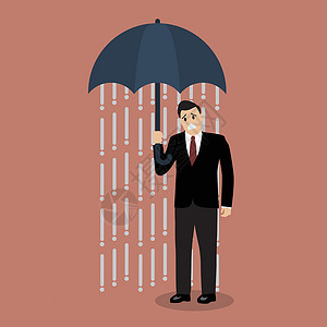 雨中被淋湿的绿萝商务人士被雨淋湿而不是他拿着雨伞插画