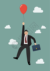带着红气球飞翔的商务人士背景图片