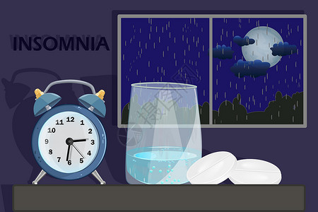 水钟睡眠障碍或失眠概念插画