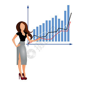 增长业绩报告表女孩-矢量介绍的金融业绩增长情况说明(美元)插画