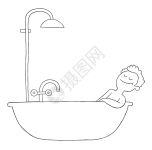 浴缸矢量图卡通人在浴缸里洗澡 很开心矢量图制作图案浴室淋浴护理皮肤绘画治疗艺术插图温泉身体插画