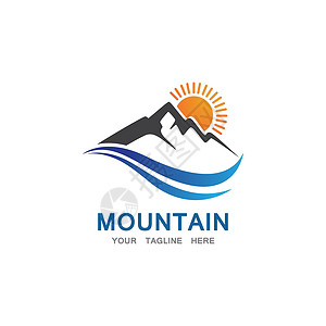 山和太阳标志业务模板岩石旅游标签插图徽章商业网络运动爬坡三角形背景图片