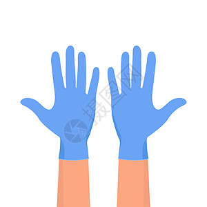 蓝色无菌戴上蓝色防护手套的手 双手戴无菌蓝色手套插画