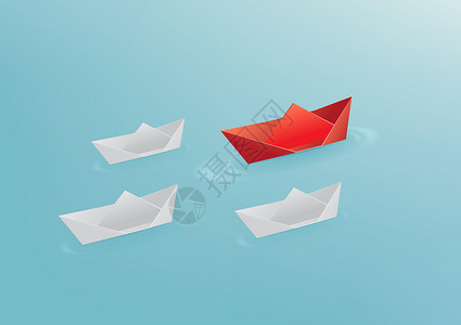 折纸船折纸红纸船漂浮在白纸船前 领导理念设计图片