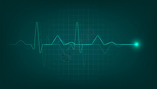 绿色心电图带信号的绿色心脏脉搏监视器 心脏跳动心电图背景插画