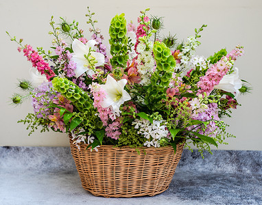 夏季花卉成分绣球花百合作品植物群花瓣风格装饰背景图片