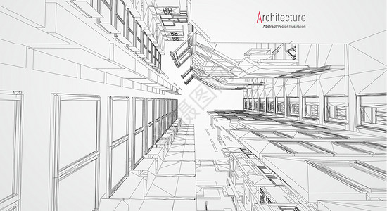 建筑线背景 建筑施工素描矢量摘要 现代城市 3d 项目 技术几何网格 电线蓝图房子 数字架构师创新线框插图计算机阴谋草图艺术框架插画