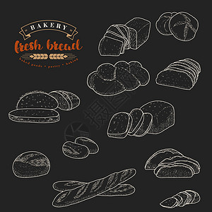 乳酪面包面包店会徽和面包 se徽章小麦广告草图收藏海报框架复古标识篮子插画