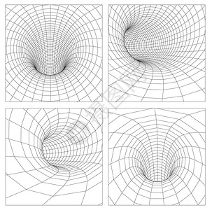 时间隧道网格虫洞线框隧道  3d 重力量子矢量虫洞插图 奇点抽象黑洞涡旋概念 3d 插图 每股收益 10物理时空理论黑色时间奇点星素描科插画