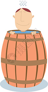 木桶浴缸男人坐在装满水的木桶中制作图案插画