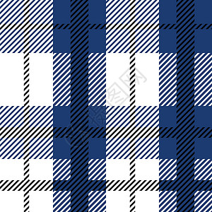 格子条纹蓝色和黑色苏格兰纺织无缝图案 织物质地检查格子呢格子 的抽象几何背景 单色图形重复设计 现代方形饰品条纹套装衬衫正方形打印服装材插画