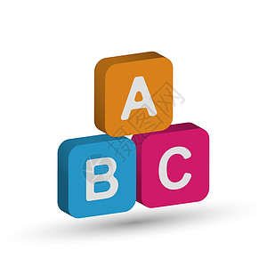 实心桩块顺序带有字母表 ABC 字母的三维立方体 用于教育和主题设计的矢量图解插画