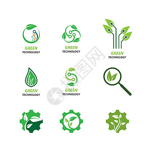 绿色技术矢量 ico收藏引擎植物标签插图商业叶子齿轮插头标识背景图片