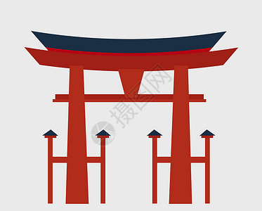 圣托里日本牌坊门 国家象征 传统结构 平面矢量图 平面式日本牌坊门 国家象征 图标插画