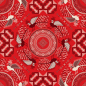 俄罗斯模式4缝纫几何学打印盘子刺绣戏服织物饰品民间地区背景图片
