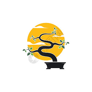 盆景设计素材盆景植物图标矢量图设计花盆森林文化生态樱花寿司艺妓太阳叶子传统插画