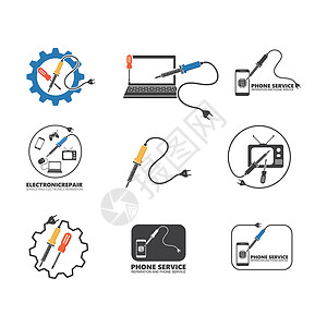 电子服务和维修图标矢量插图设计电脑技术员故障男人焊接电视实验室万用表电工技术设计图片