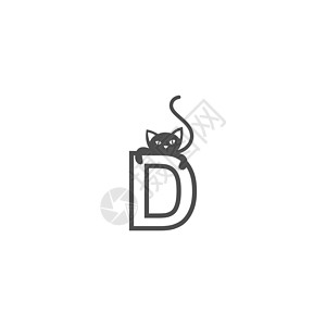 美国猫素材带有黑猫图标标志设计模板的字母 D插画