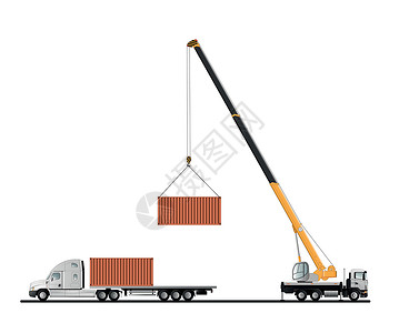 起重机吊钩卡车起重机 集装箱卡车卸货过程插画