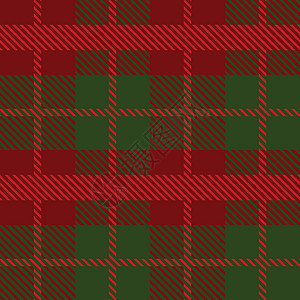 苏格兰服装红色和绿色苏格兰纺织无缝图案 织物质地检查格子呢格子 的抽象几何背景 单色图形重复设计 现代方形装饰品插画