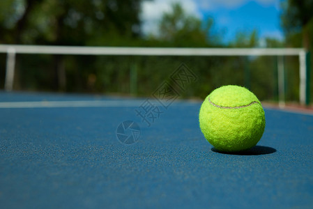 开场的蓝地毯上的黄网球背景图片